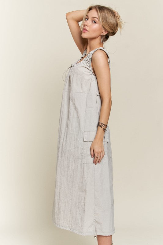 ADORA Drawstring Slit Back Cargo Dress