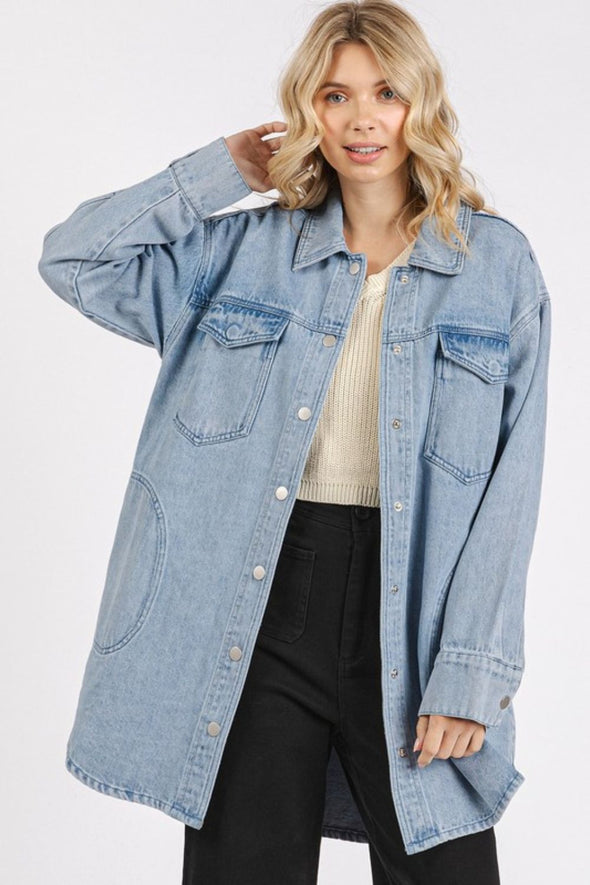 Mittoshop Light Wash Patch Pocket Longline Denim Jacket