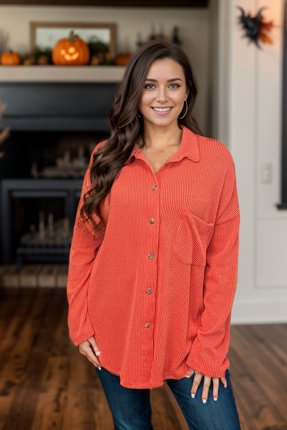 Simply Captivating Button Down - Orange