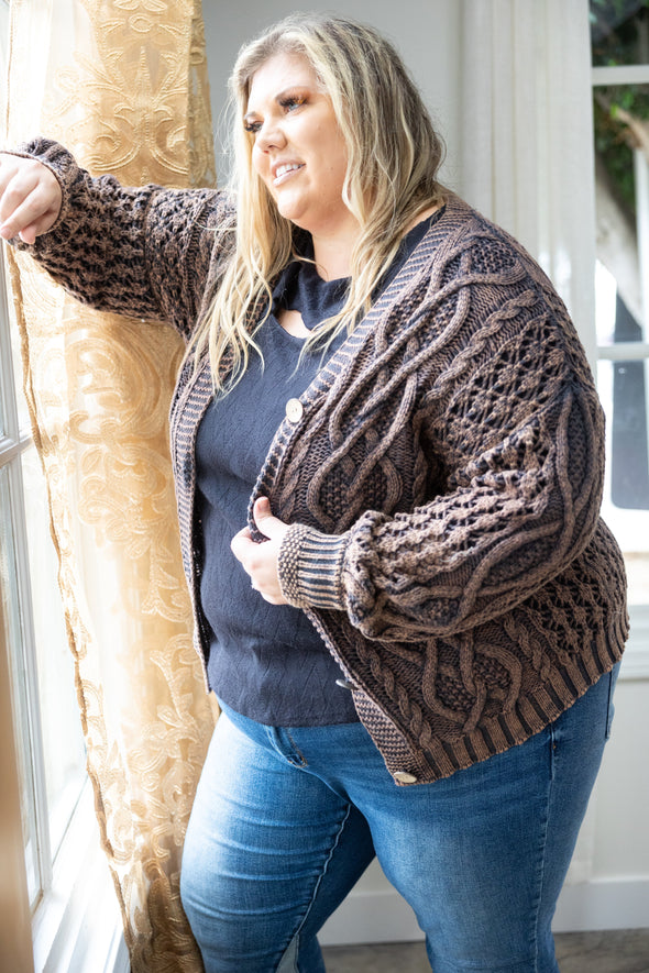 Copper Toned Cable Knit Cardigan