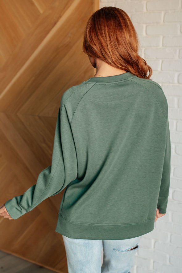 It's The Little Things Relaxed Scuba Pullover in Dark Forest