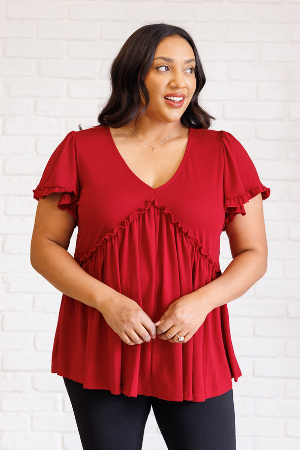 One Day Soon V-Neck Ruffle Detail Top