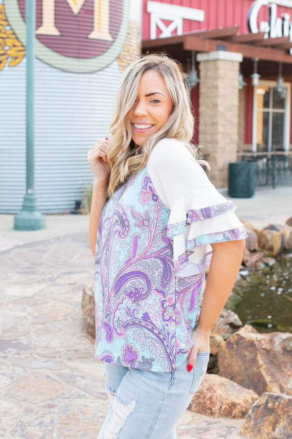 Vivacious Paisley Ruffled Raglan