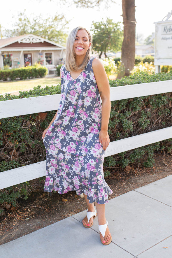 Dusty Floral Midi Dress