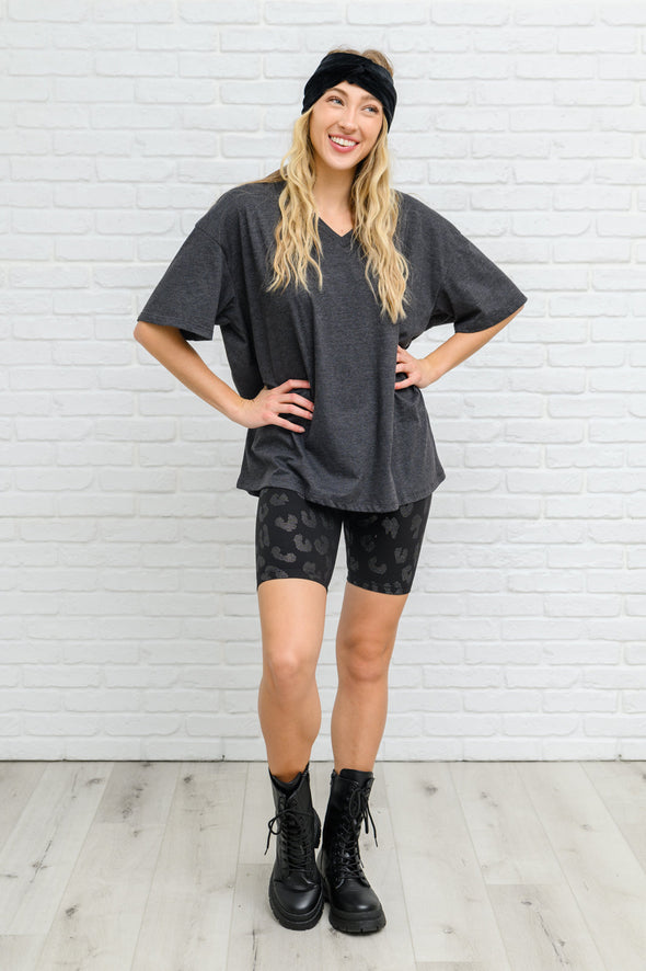 Boxy V Neck Boyfriend Tee In Charcoal