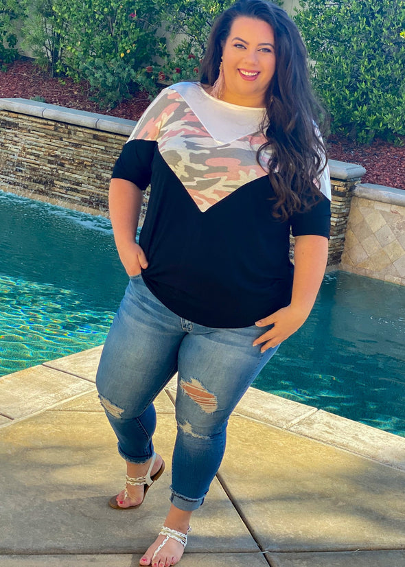 Girls Love To Play Camo Chevron Top