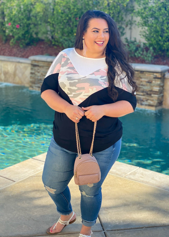 Girls Love To Play Camo Chevron Top