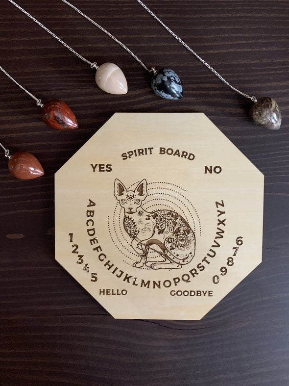 Wood Mystic Cat Pendulum Spirit Board