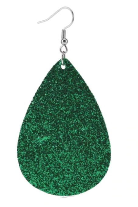 Winter Green Teardrop Leather Earrings