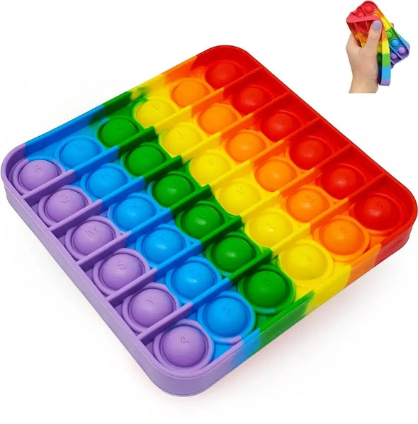 Rainbow Square Push & Pop Fidget Toy with Letters & Numbers