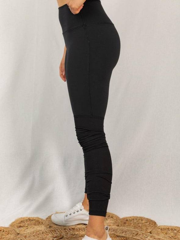High Waisted Solid Knit Ruched Leggings