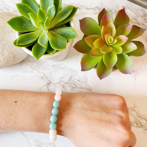 Amazonite, Moonstone, Rose Quartz & White Howlite Bracelet