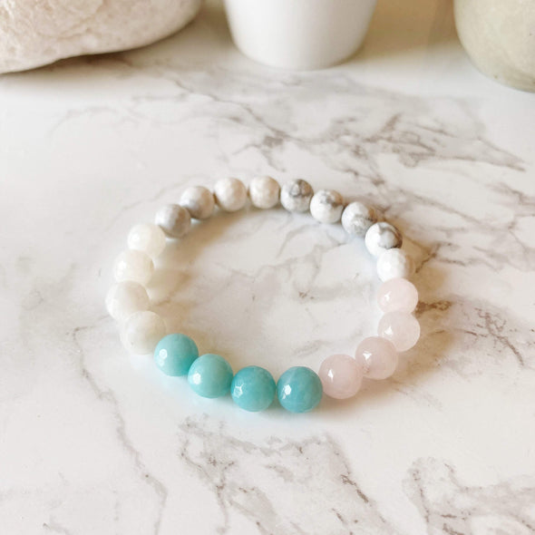 Amazonite, Moonstone, Rose Quartz & White Howlite Bracelet