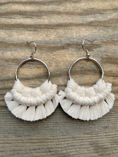 Small Round Fringe Earrings - Natural & Silver