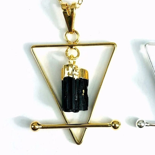 Black Tourmaline and Quartz Pendants